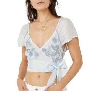 Free People Womens XS Sahara Embroidered Crop Top Blue NEW